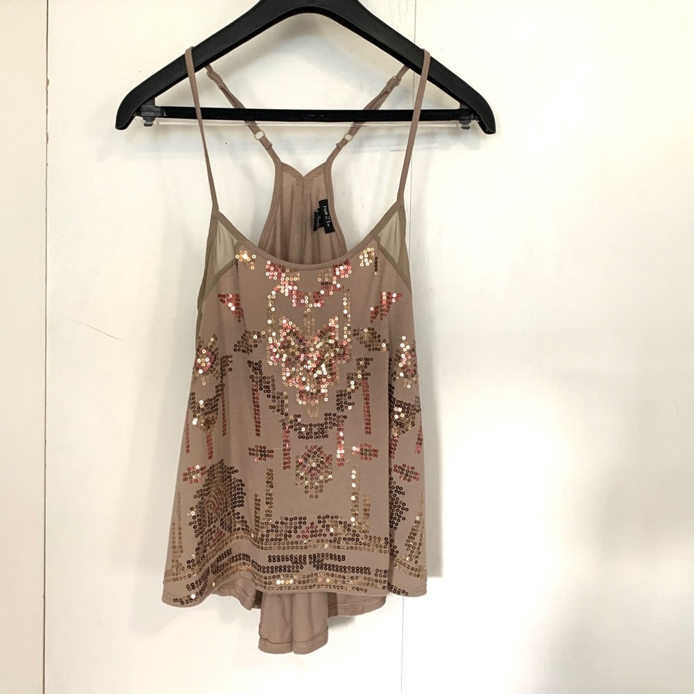 Rue21 Sequin Crop Top w/ Adjustable Straps Brown, Red, Gold Small